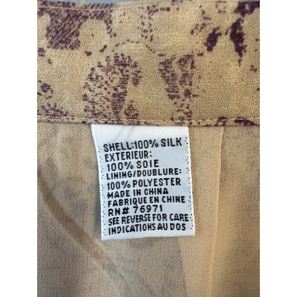 Talbots Silk Maxi Skirt Women 14 Tan Purple Damask Patchwork Print Lined Vintage